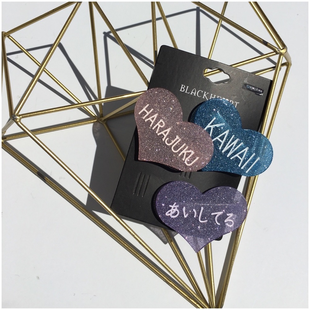 Blackheart Sparkly Heart Hair Clip Set